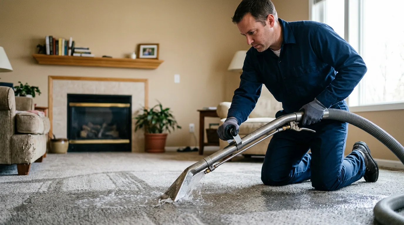 Water damage restoration technician working near Strasburg, MO